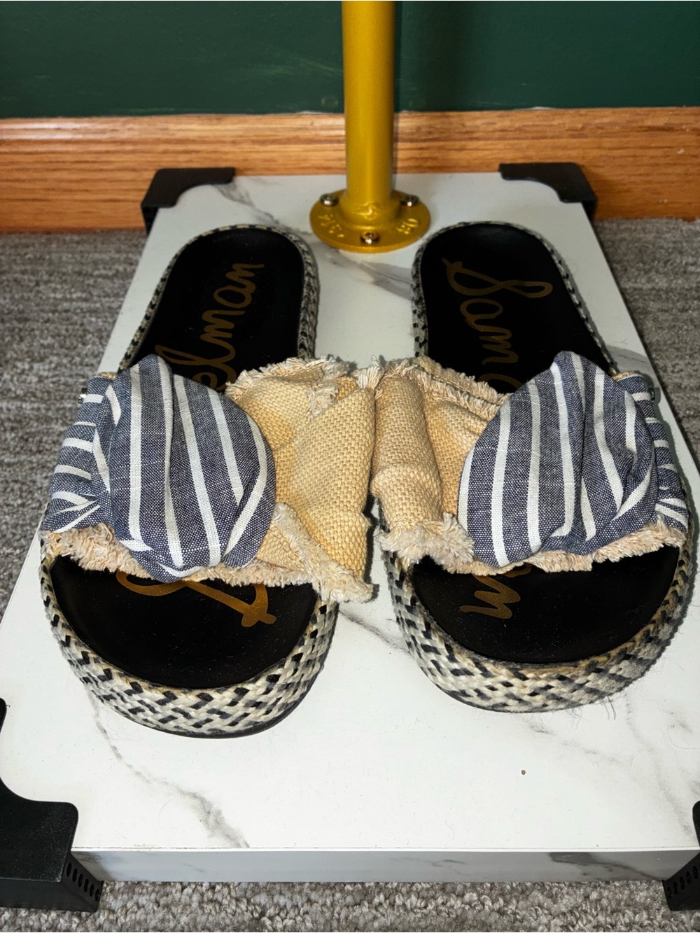 Sam Edelman Striped Navy & Cream Slide Sandals